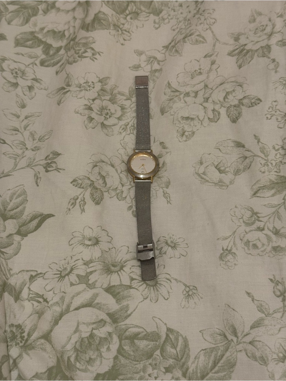 Classic Women's Mesh Strap Watch - Gold Case, Silver Strap